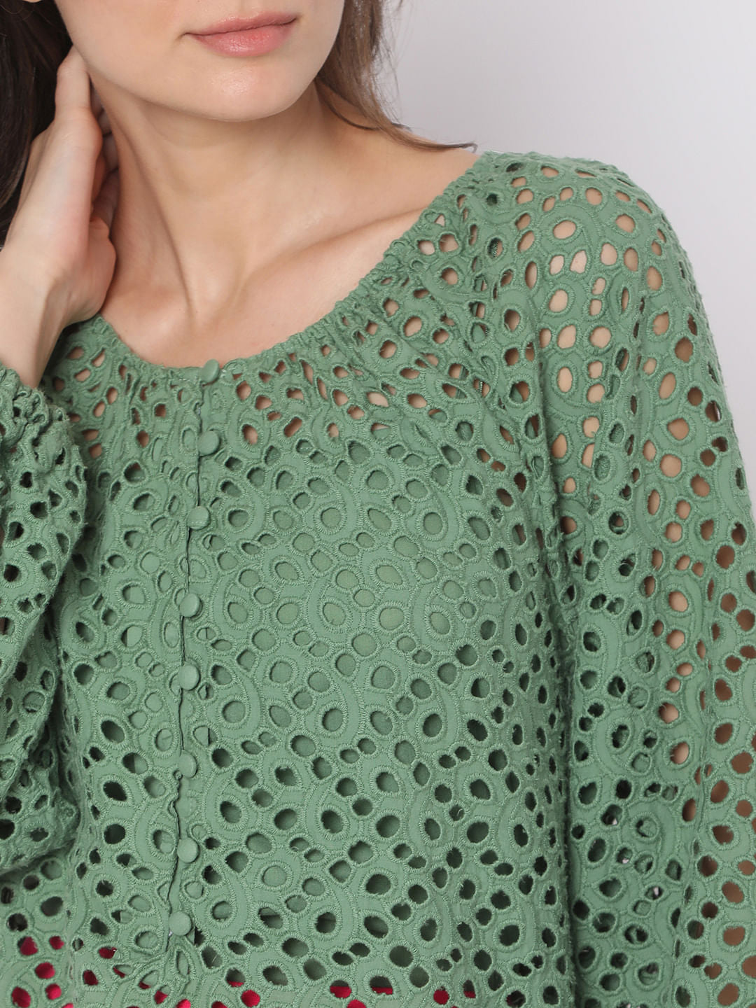 Green Schiffli Top