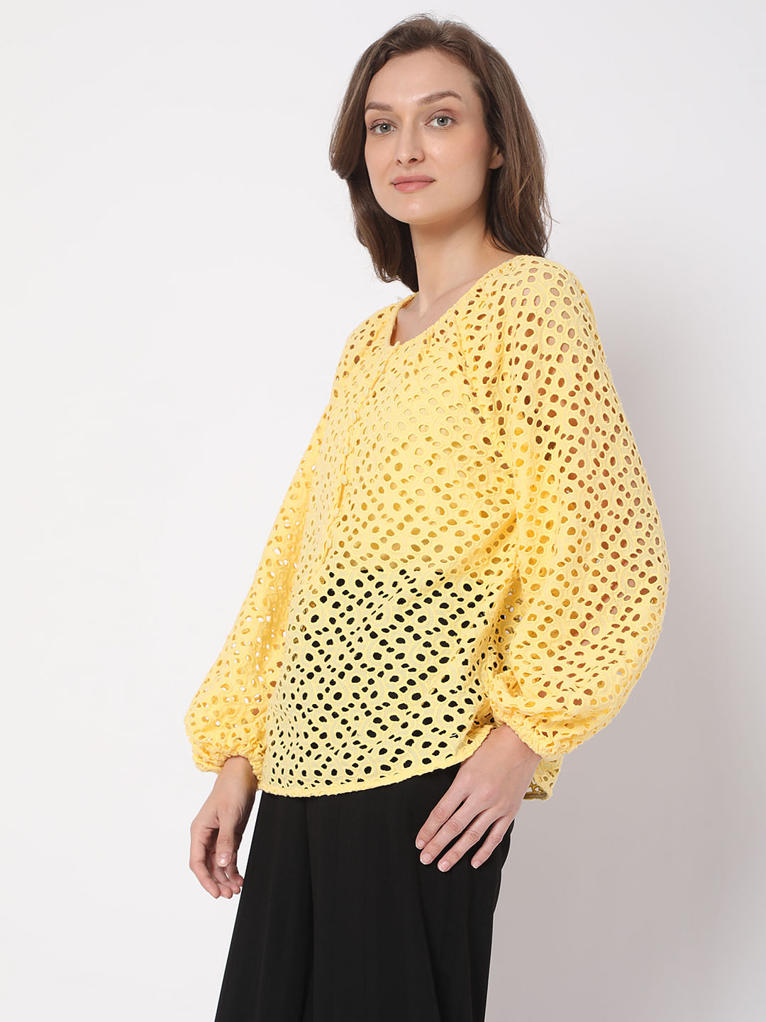 Yellow Schiffli Top