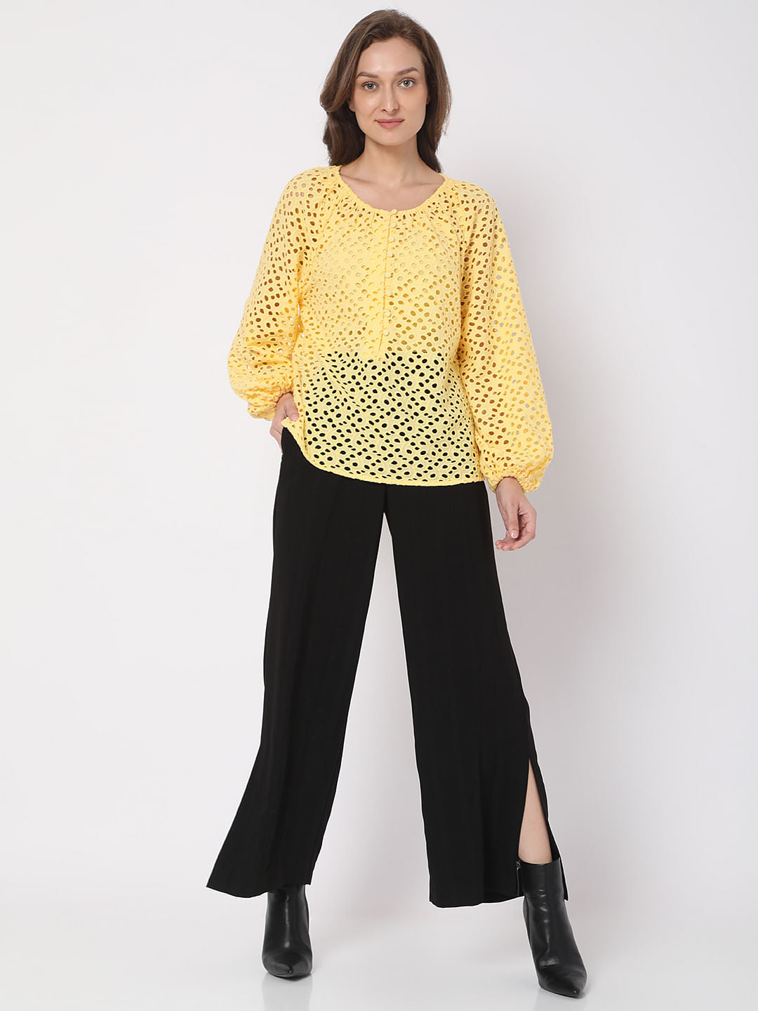 Yellow Schiffli Top