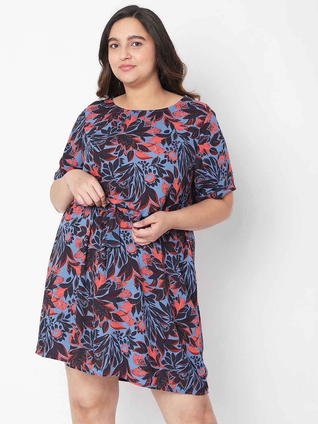 Curve Blue Floral Fit & Flare Dress