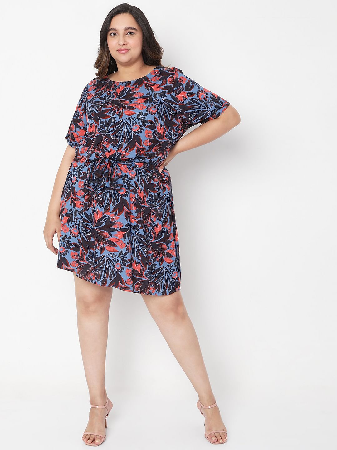 Curve Blue Floral Fit & Flare Dress