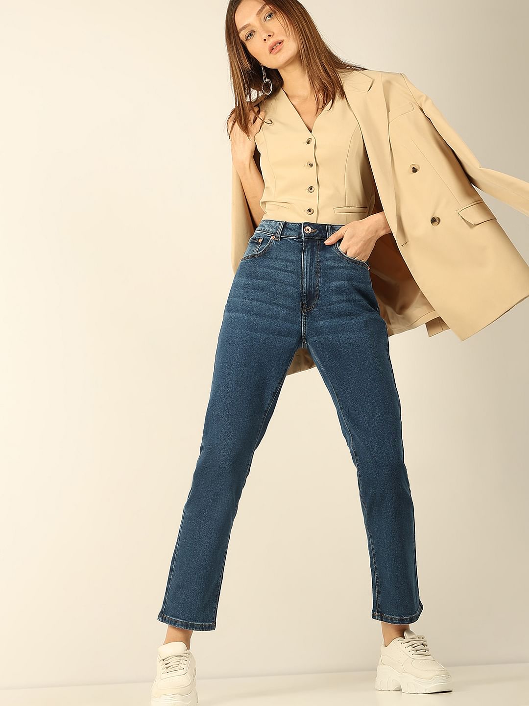 Blue High Rise Jade Straight Fit Jeans