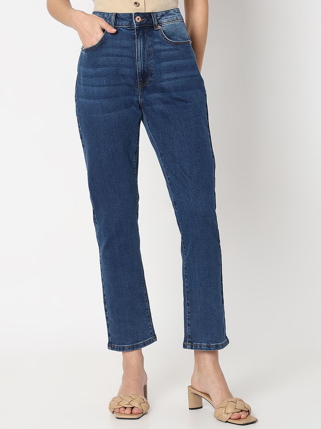 Blue High Rise Jade Straight Fit Jeans