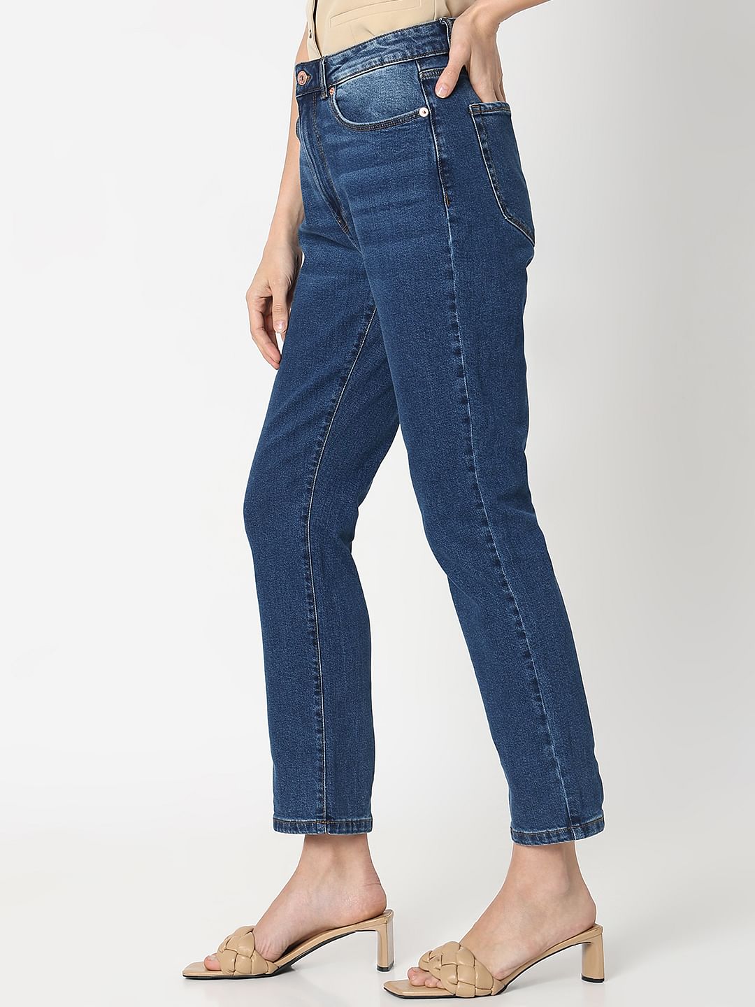 Blue High Rise Jade Straight Fit Jeans