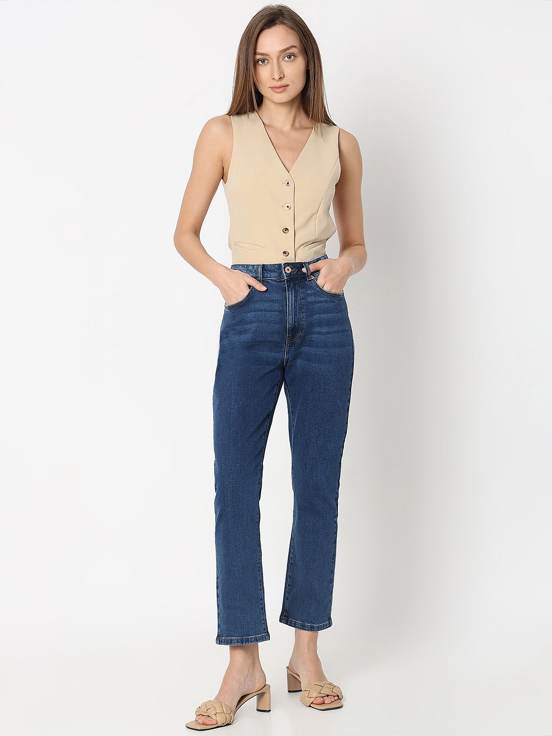 Blue High Rise Jade Straight Fit Jeans