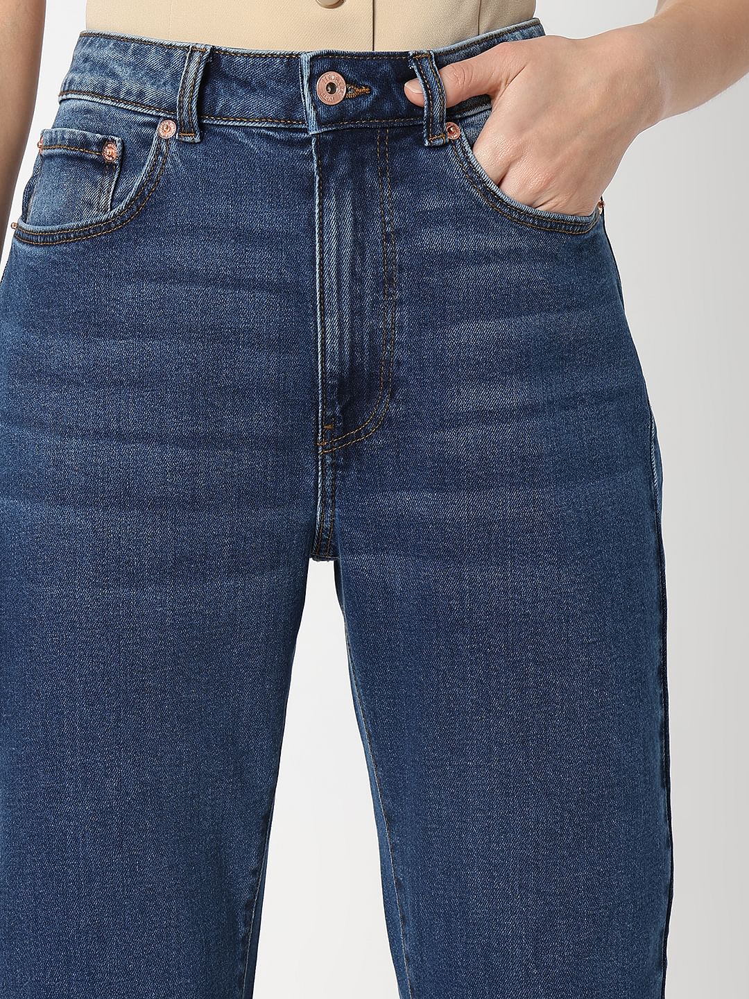 Blue High Rise Jade Straight Fit Jeans