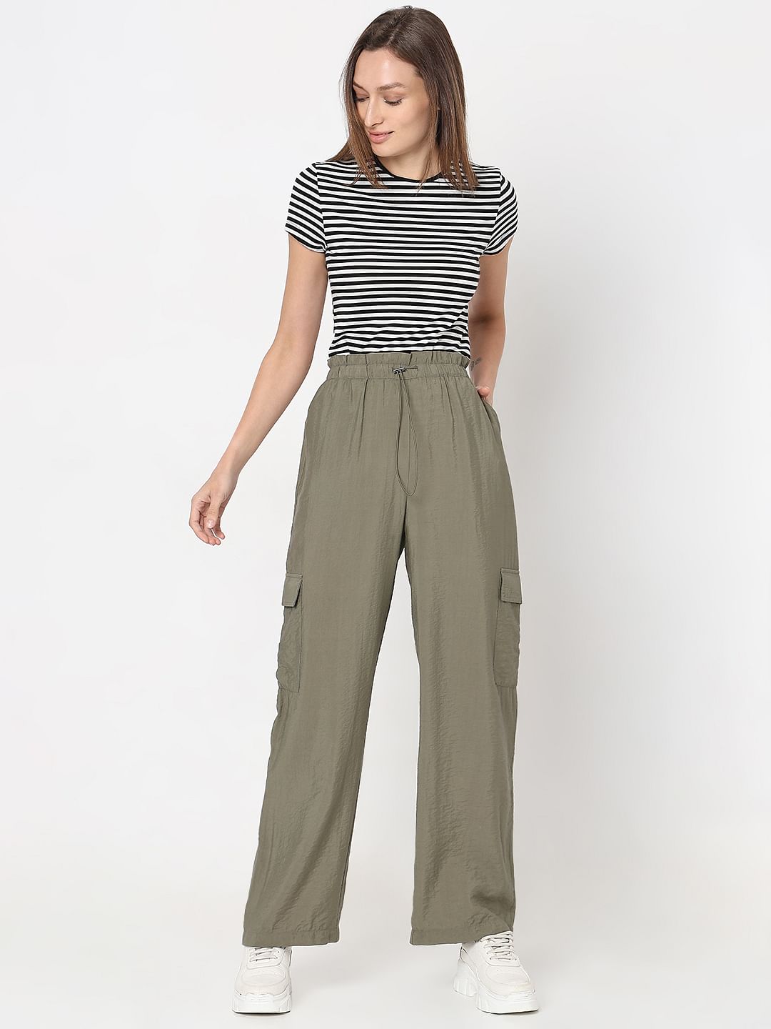 Green High Rise Cargo Pants