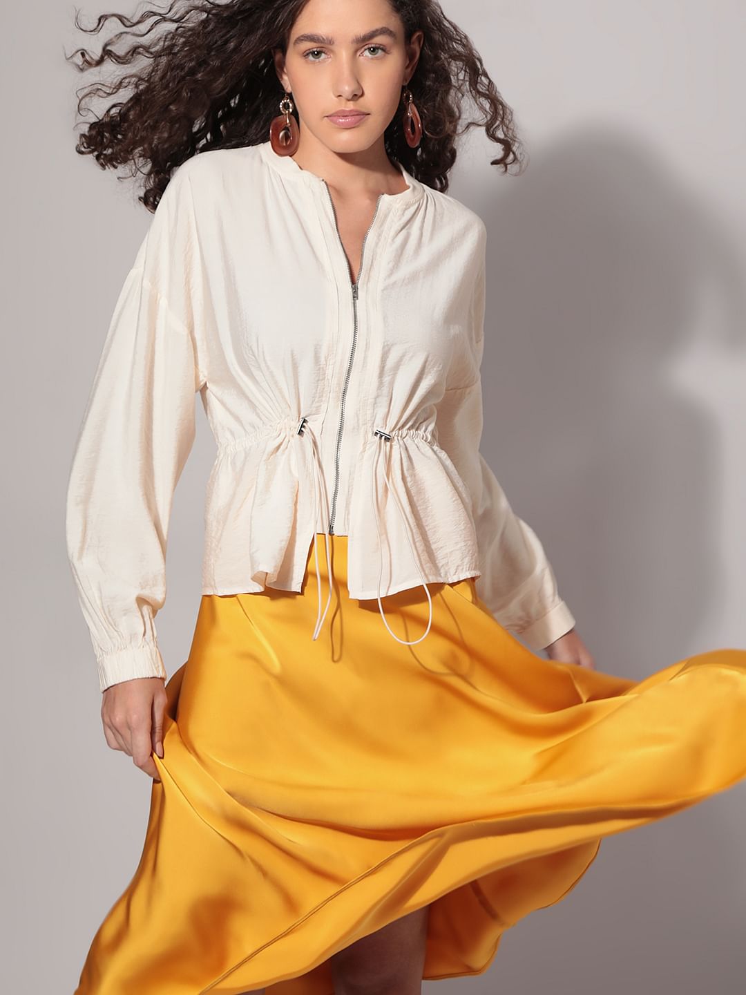 Ecru Short Zip-Up Cardigan