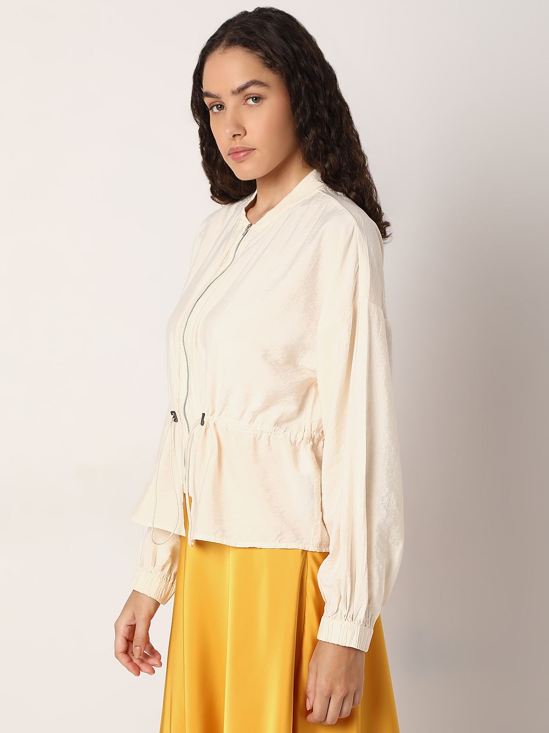 Ecru Short Zip-Up Cardigan