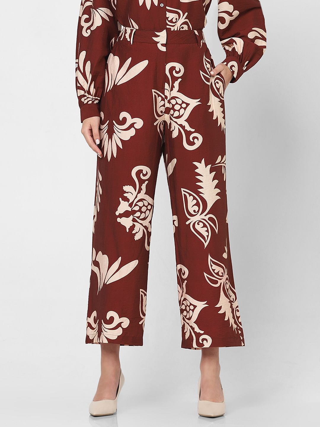 Dark Brown Printed Co-Ord Set Pants
