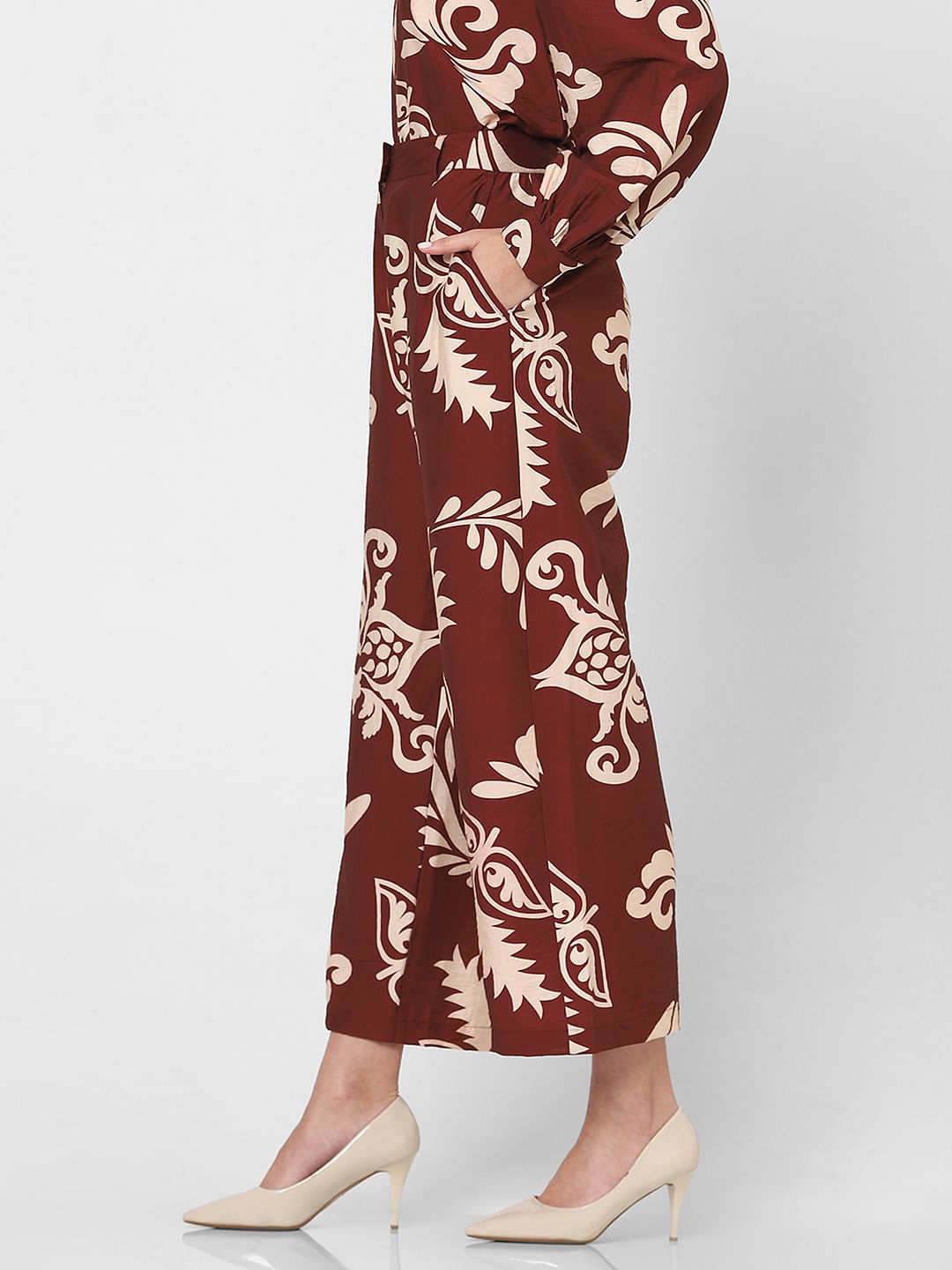 Dark Brown Printed Co-Ord Set Pants