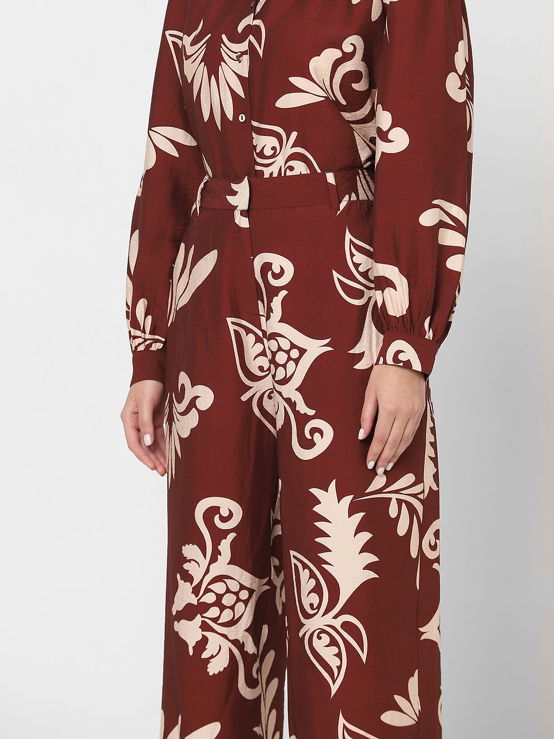 Dark Brown Printed Co-Ord Set Pants