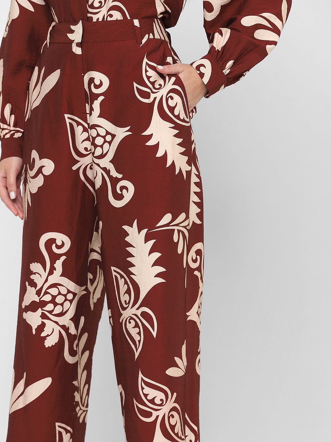 Dark Brown Printed Co-Ord Set Pants