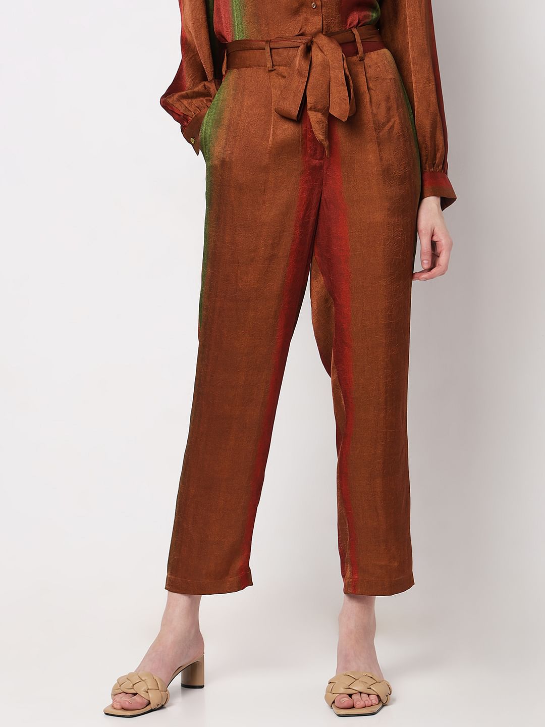Brown Colourblocked Co-Ord Set Pants