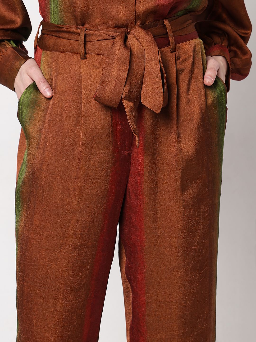 Brown Colourblocked Co-Ord Set Pants