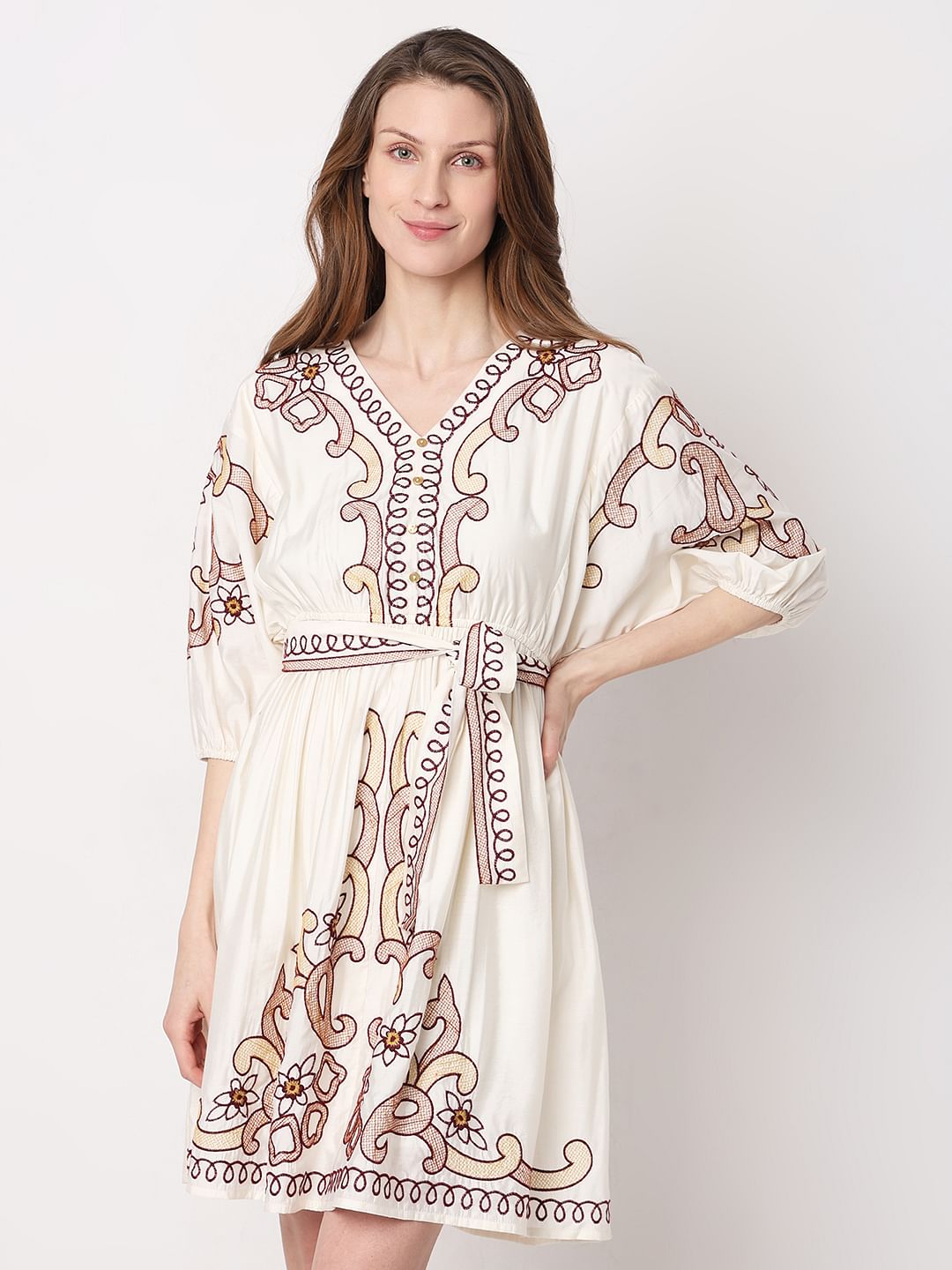 White Embroidered Print Shirt