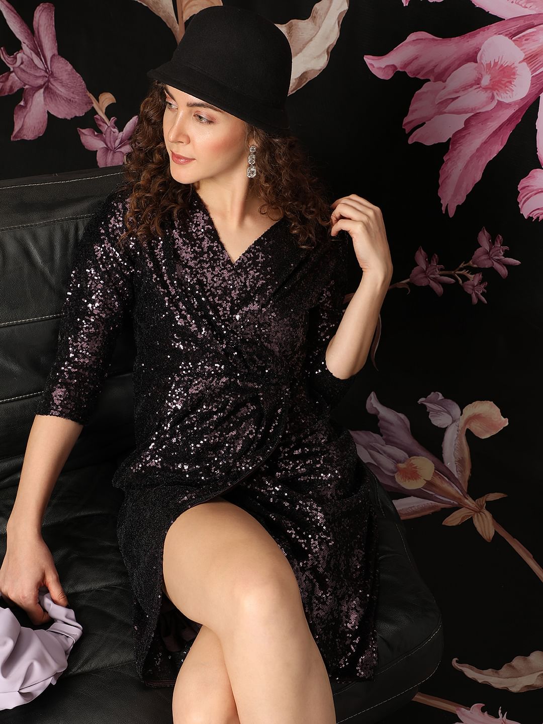 Marquee Wine Sequin Fit & Flare Dress