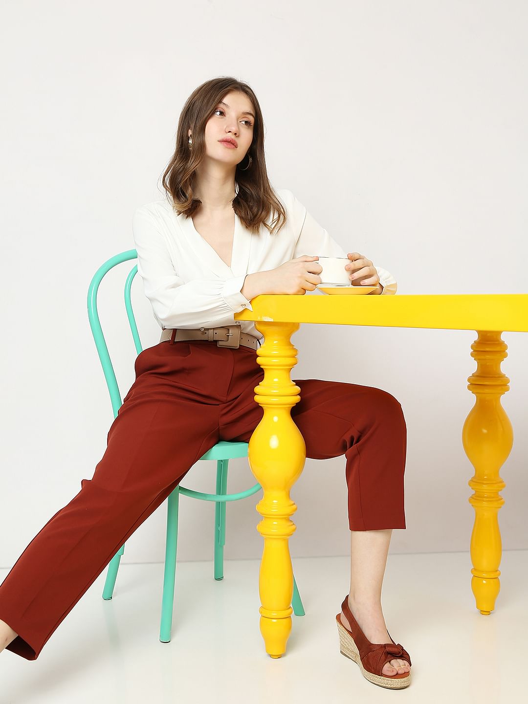 Brown Co-Ord Set Straight Fit Pants