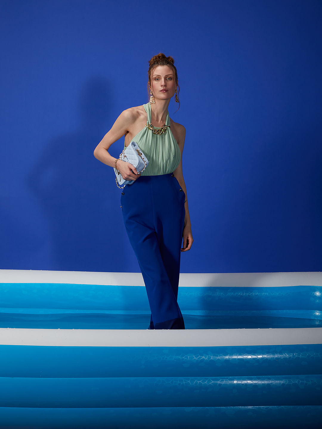 Marquee Blue High Rise Co-Ord Set Pants