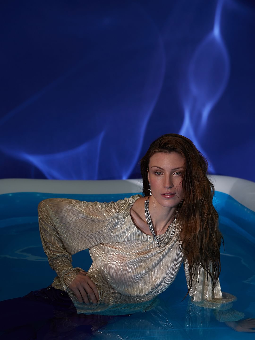 Marquee Beige Pleated Shimmer Top