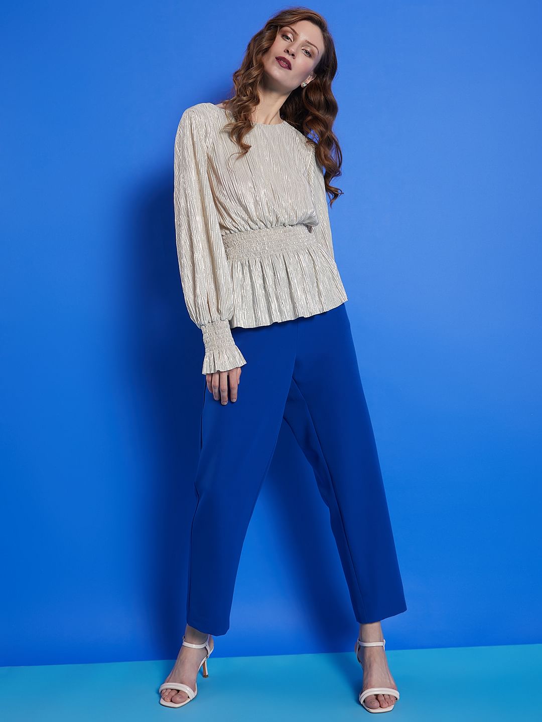 Marquee Beige Pleated Shimmer Top