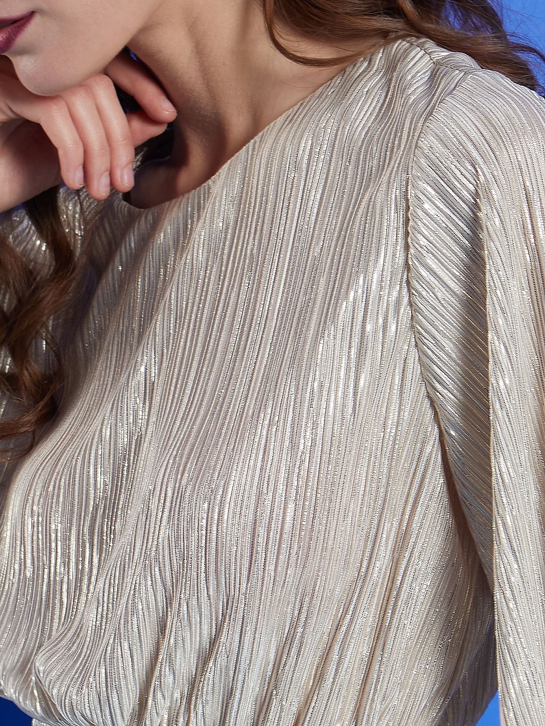 Marquee Beige Pleated Shimmer Top