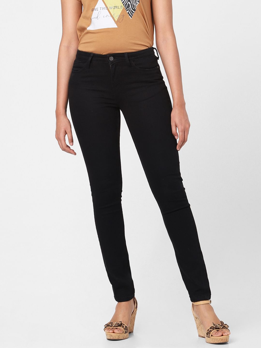 Black Mid Rise Skinny Jeans