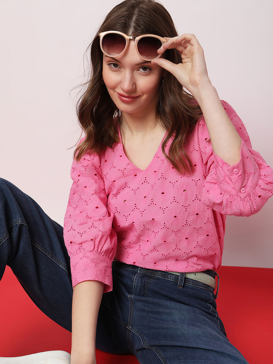 Pink Schiffli Top