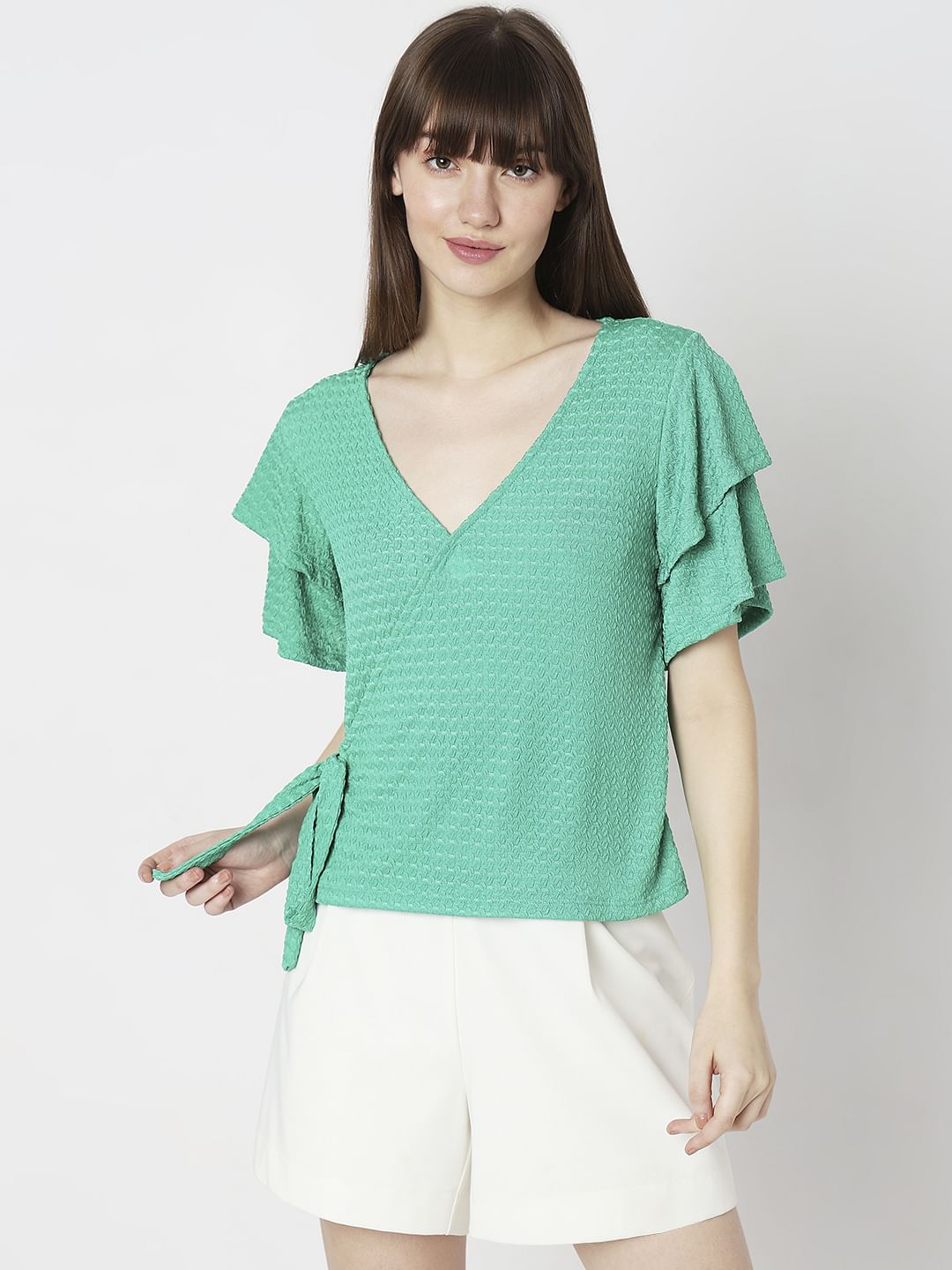 Green Textured Knit Top