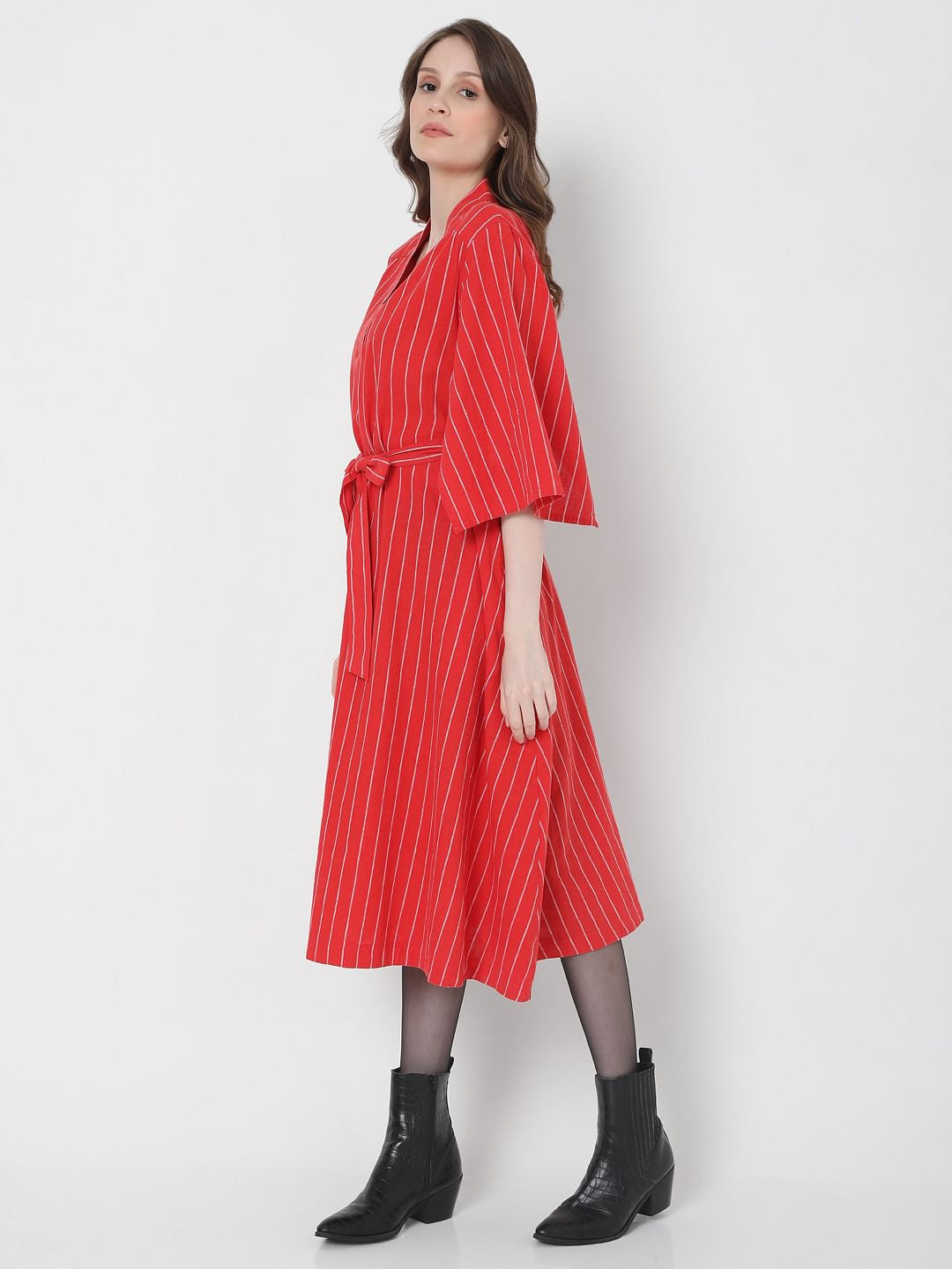 Red Striped Midi Dress