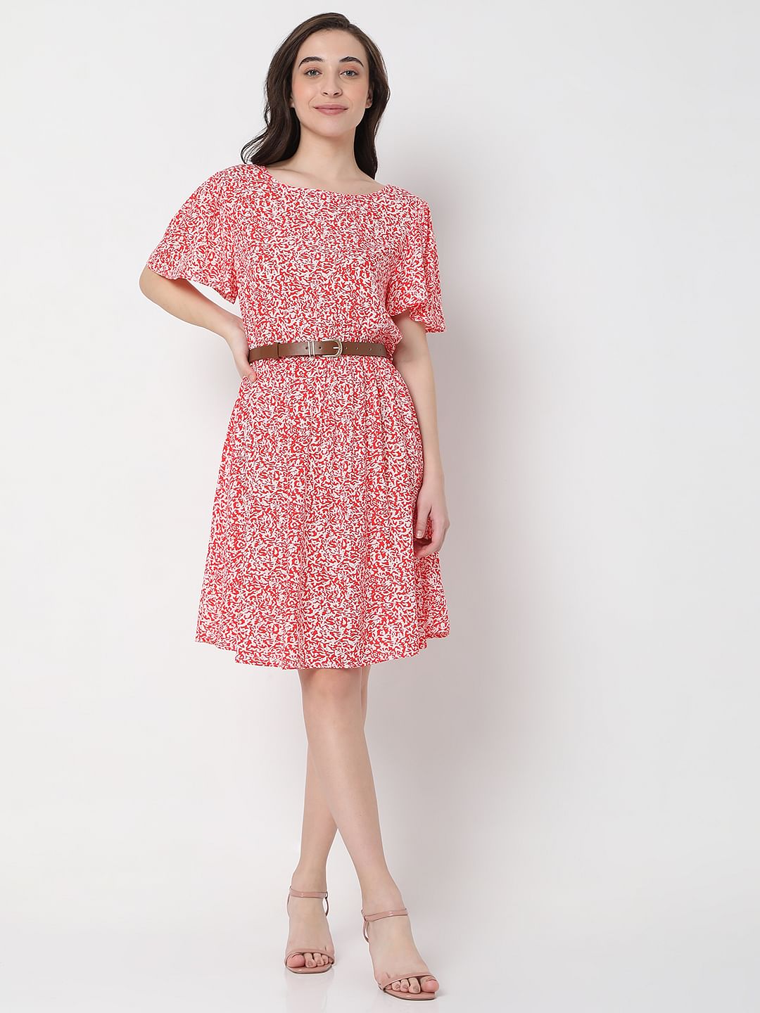 Red Floral Print Shift Dress