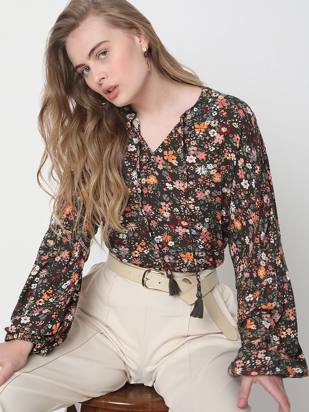 Brown Floral Print Top
