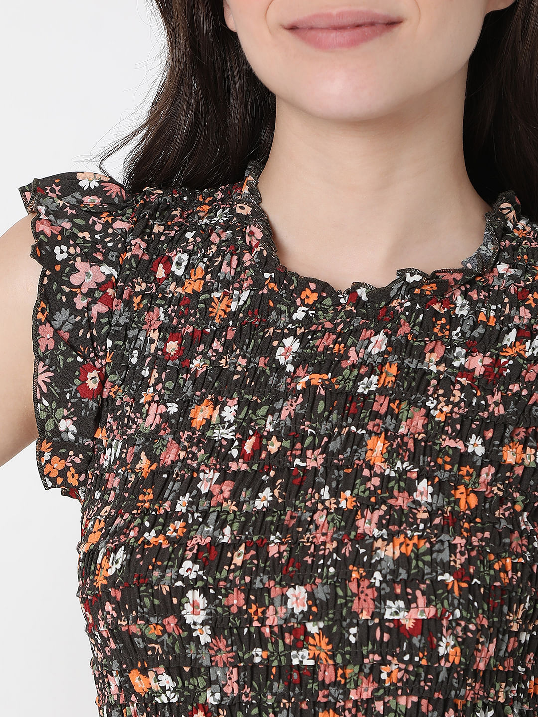 Multi-Coloured Floral Print Midi Dress