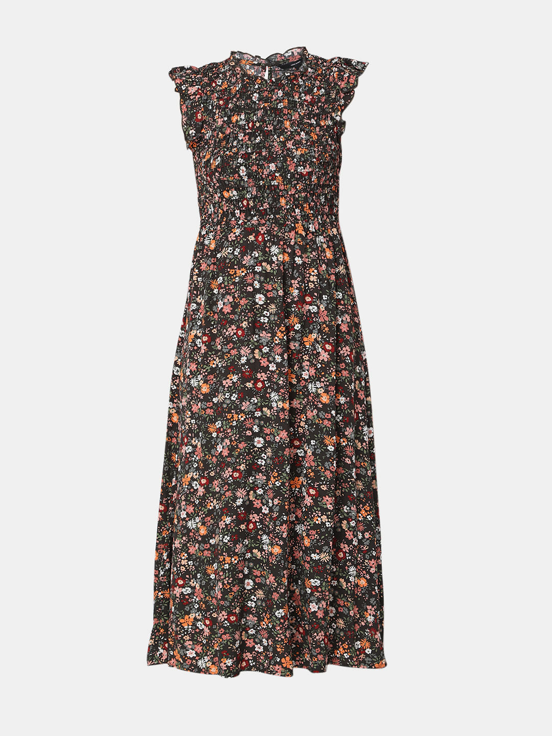 Multi-Coloured Floral Print Midi Dress