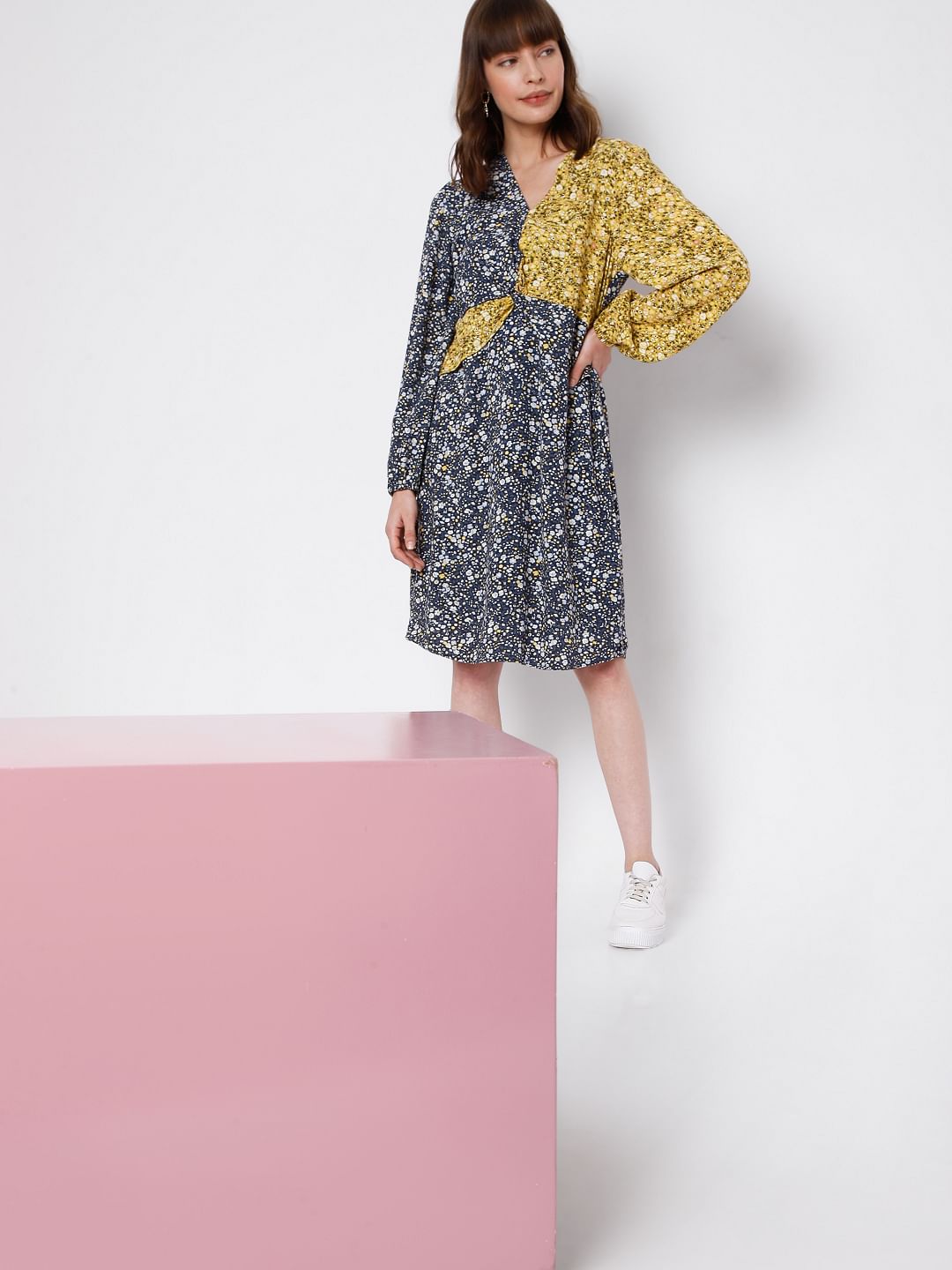 Blue Floral Print Dress