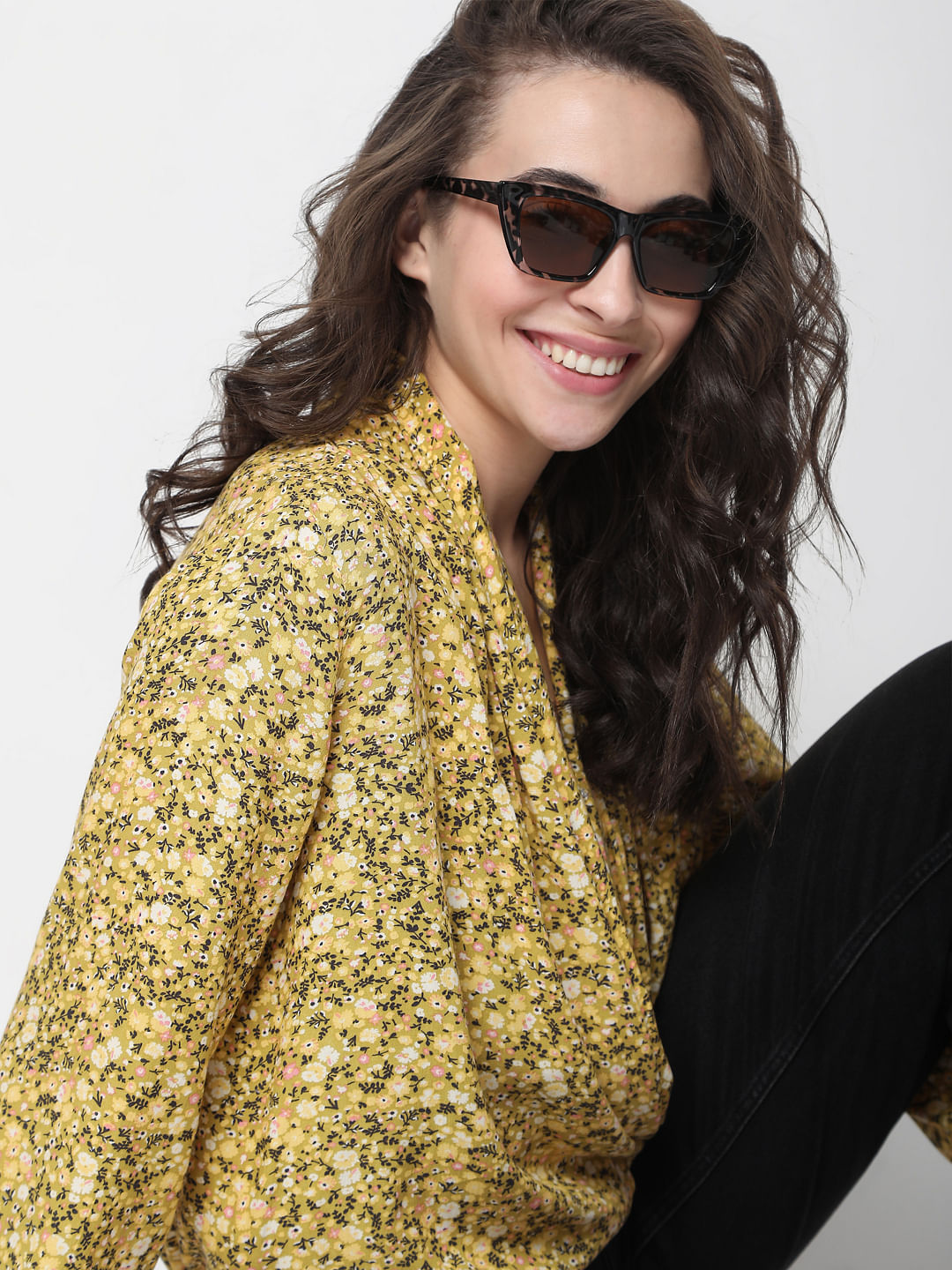 Yellow Floral Wrap Top