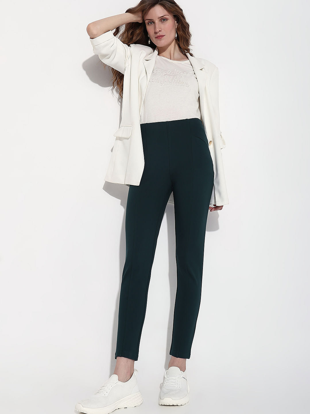 Bottle Green High Rise Skinny Jeggings