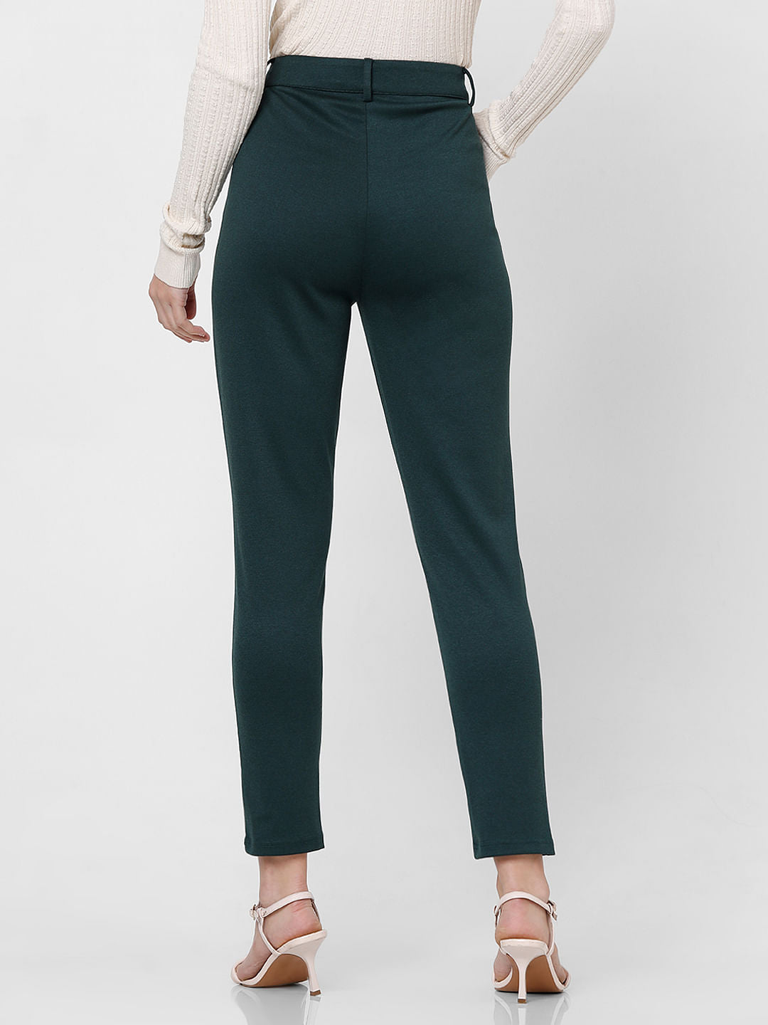 Dark Green Mid Rise Tailored Trousers