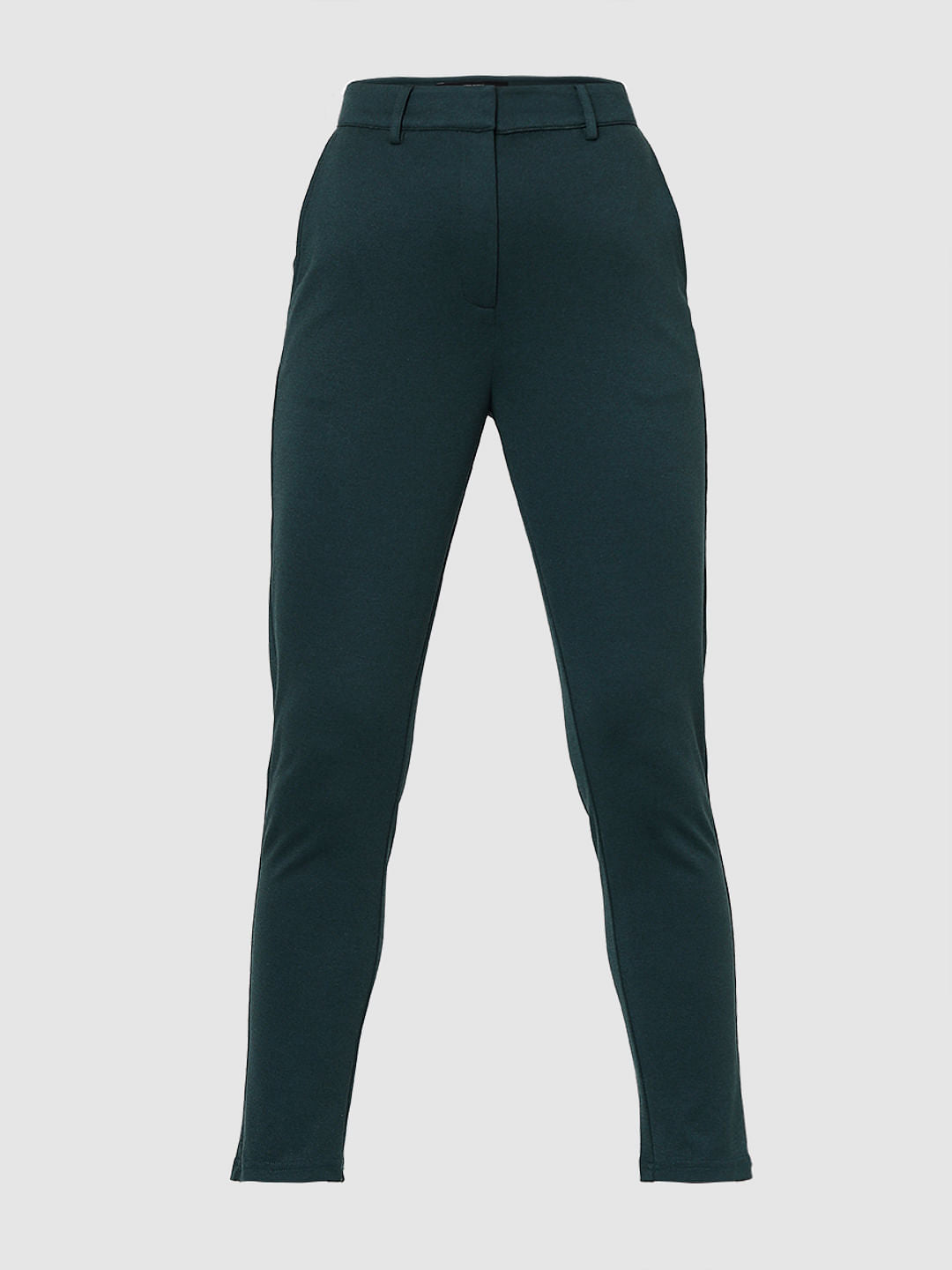 Dark Green Mid Rise Tailored Trousers