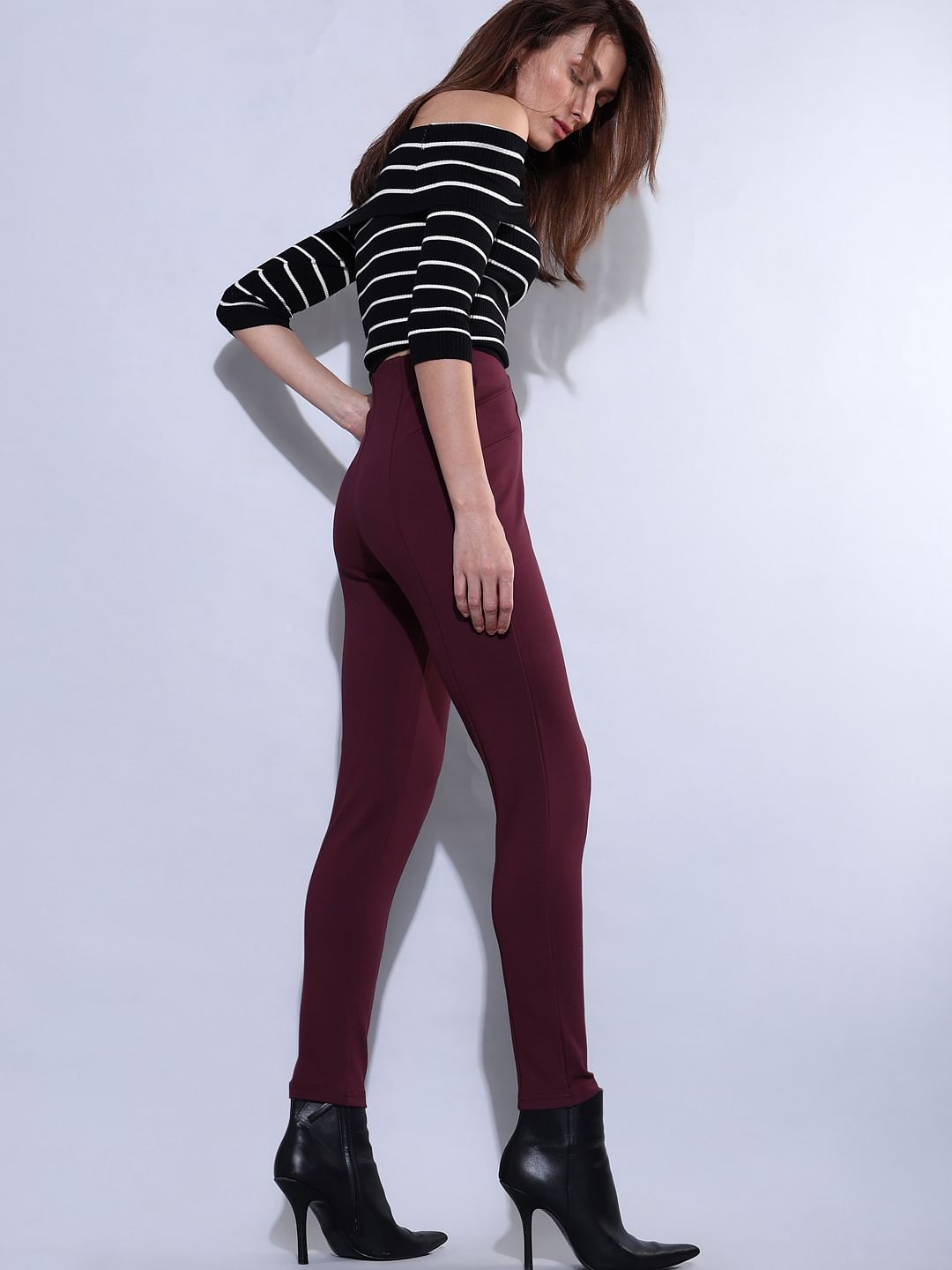 Maroon High Rise Skinny Jeggings