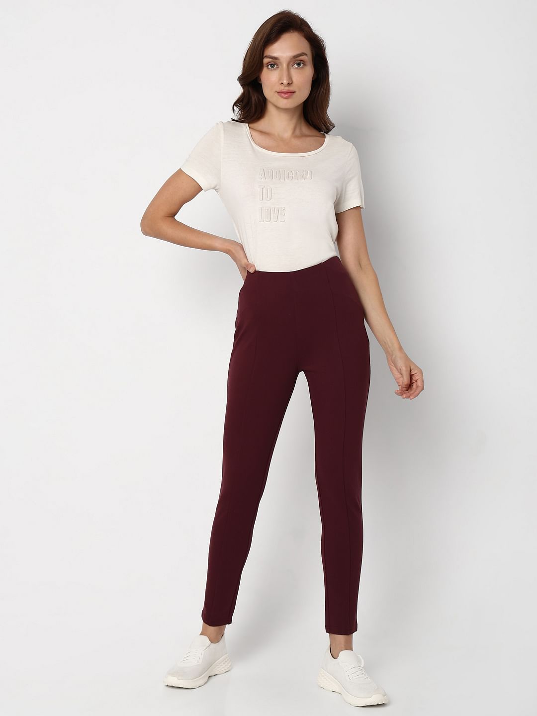 Maroon High Rise Skinny Jeggings