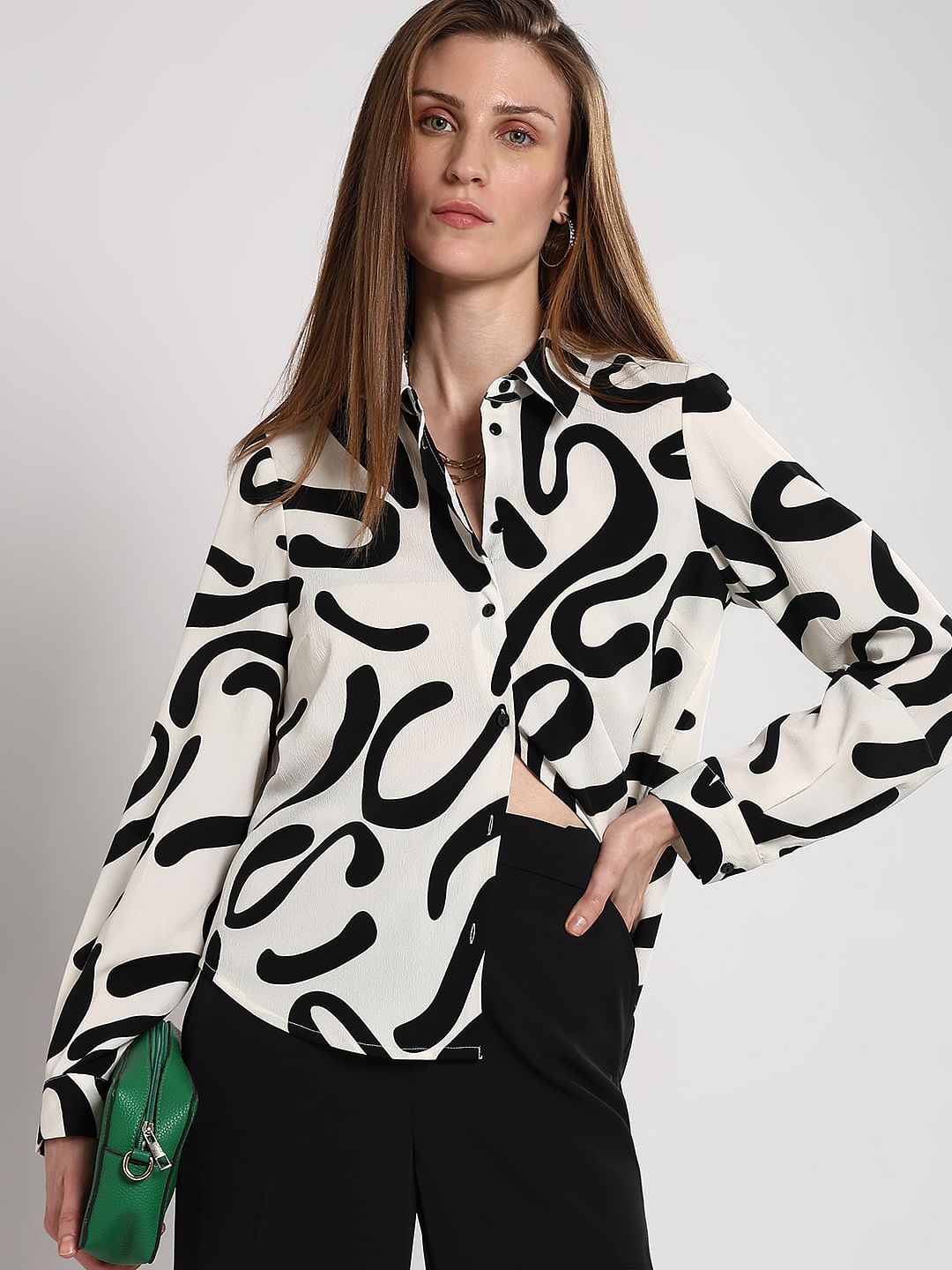 White & Black Printed Shirt