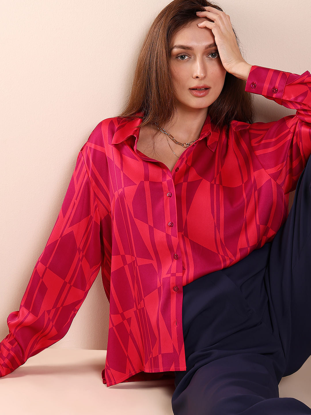 Pink Printed Loose Fit Shirt