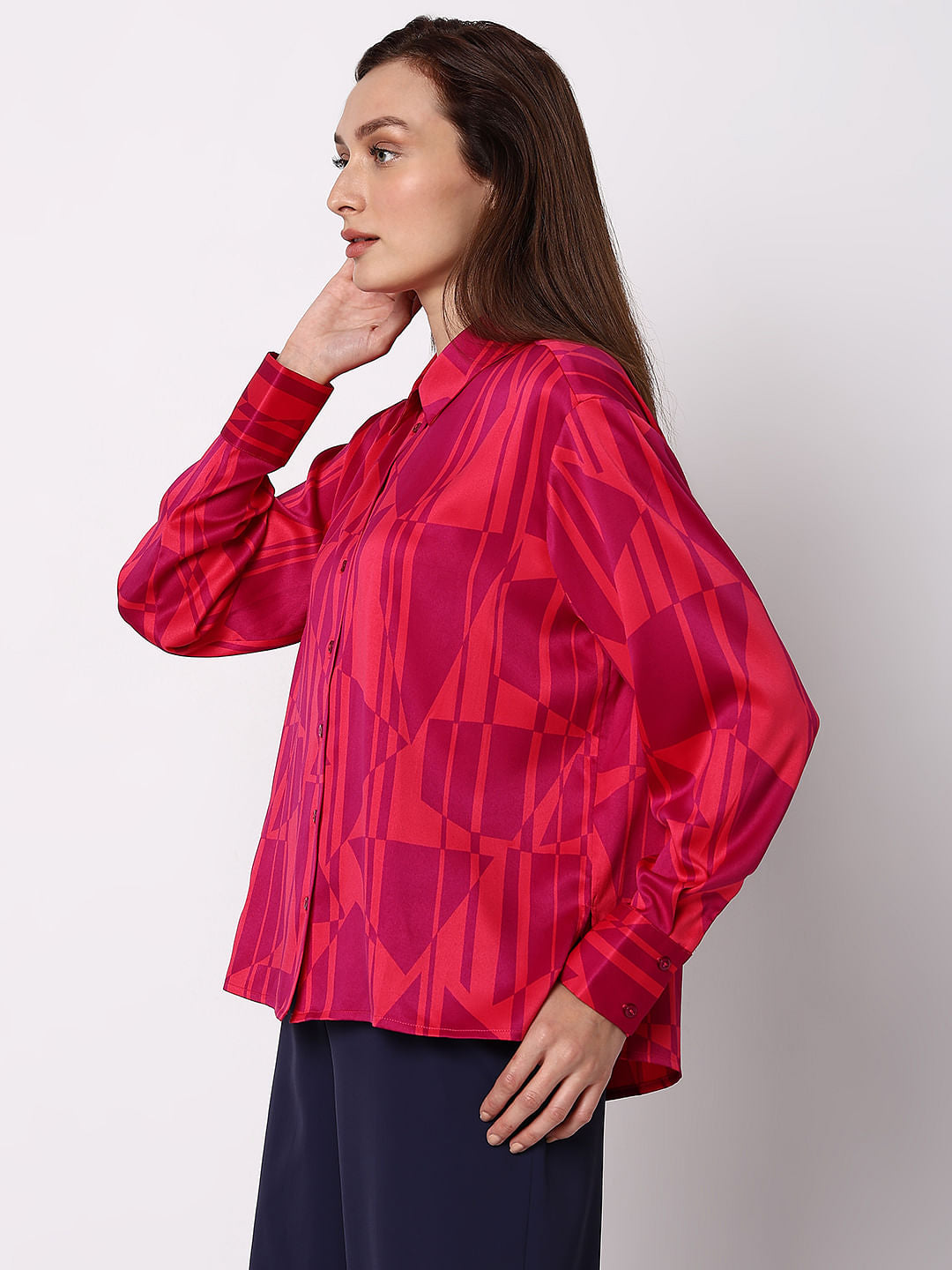 Pink Printed Loose Fit Shirt