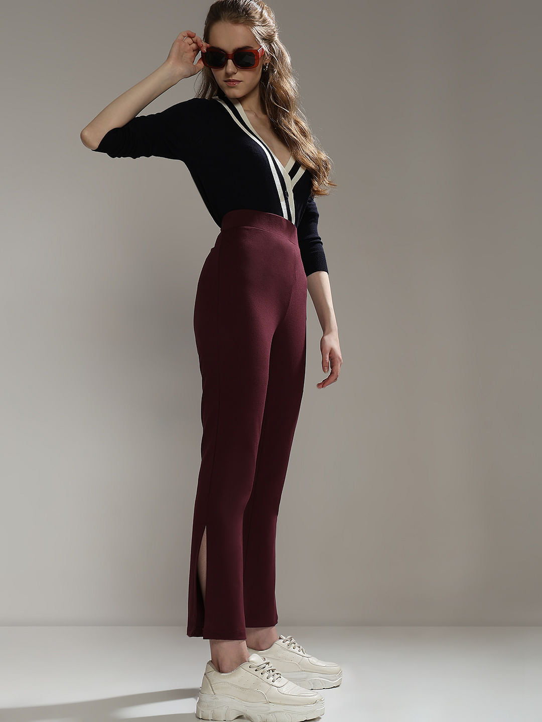 Wine High Rise Bootcut Pants
