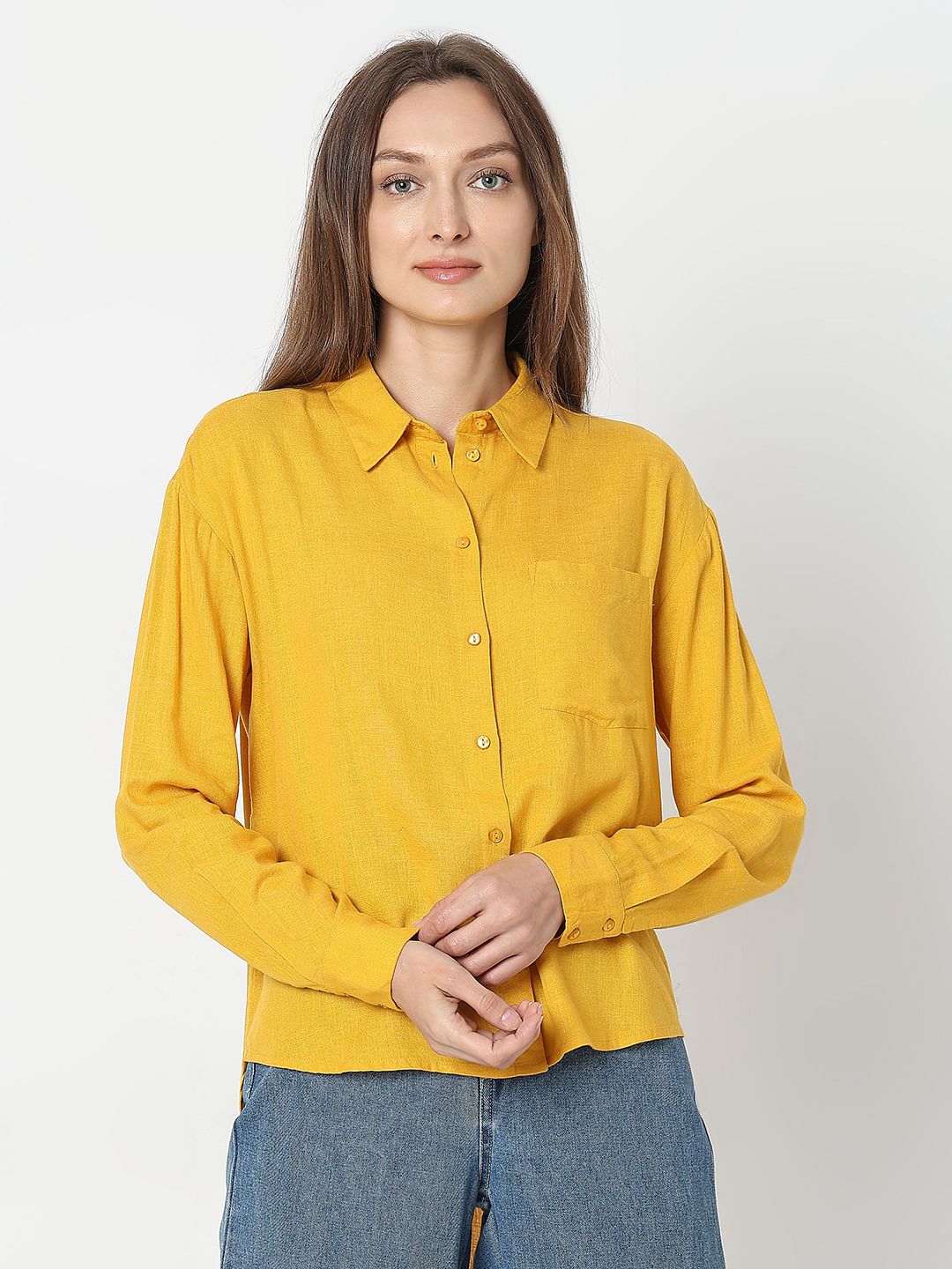 Yellow Linen Regular Fit Shirt