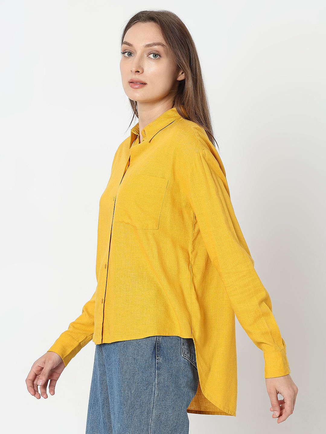 Yellow Linen Regular Fit Shirt