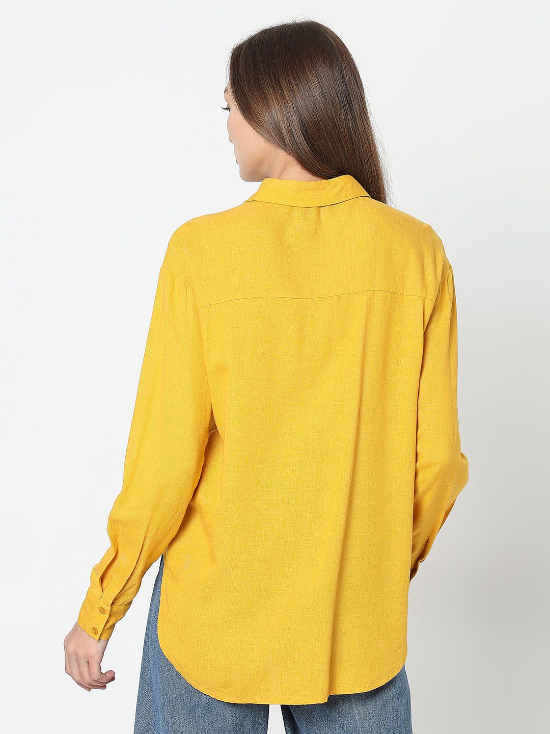 Yellow Linen Regular Fit Shirt
