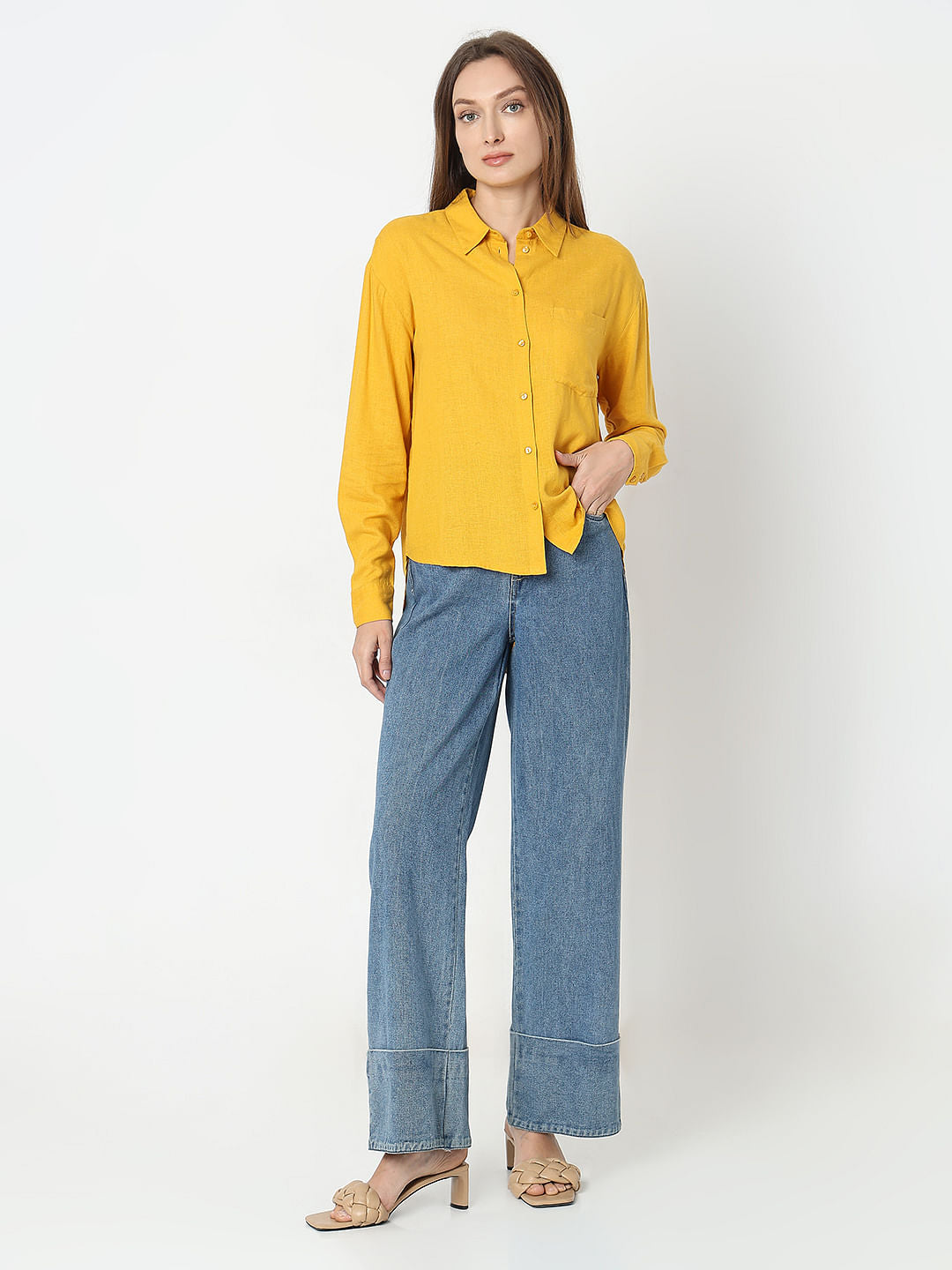 Yellow Linen Regular Fit Shirt