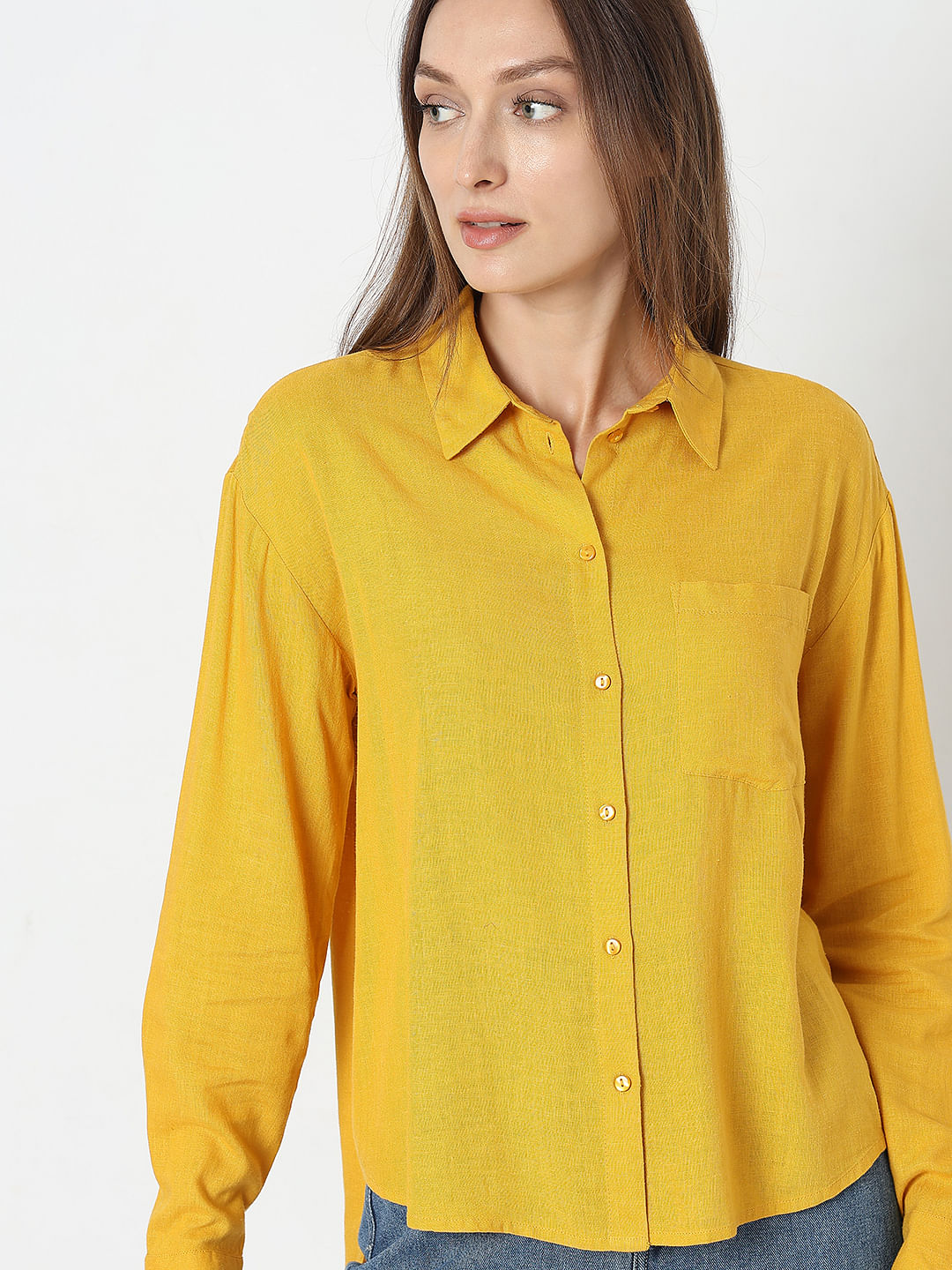 Yellow Linen Regular Fit Shirt